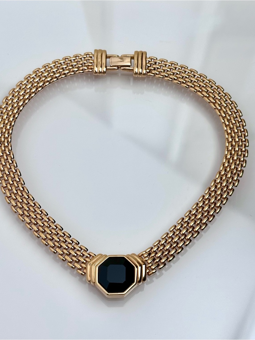 Vintage SALO Swarovski Black Crystal Gold Tone Statement Necklace